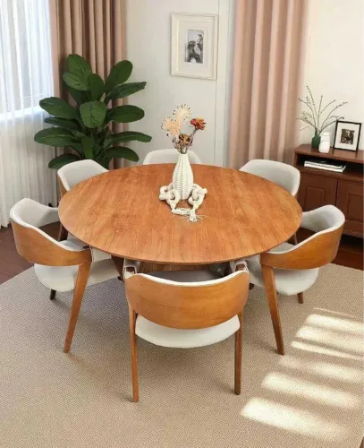 Mesa de Jantar Redonda 135 Diâmetros Laminada com 6 Cadeiras Poltronas 