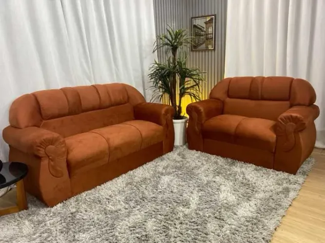 Conjunto Sofá 2 e 3 Lugares Veludinho Terracota