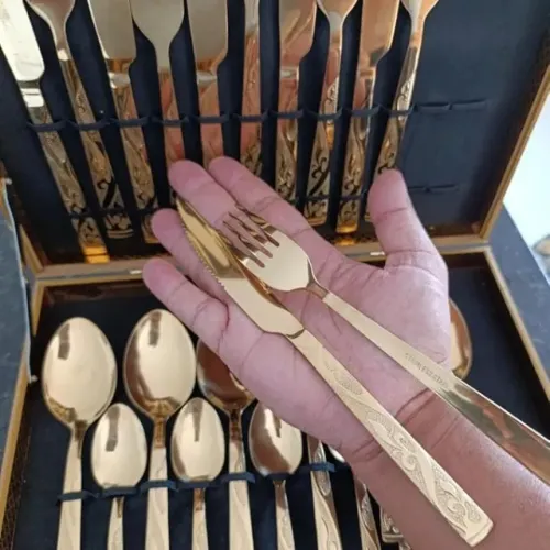 Kit Talheres Dourado com maleta de madeira Faqueiro de Luxo