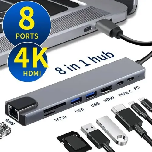 Hub 8 em 1 tipo-C para Mac, ipad, smartphone, notebook 