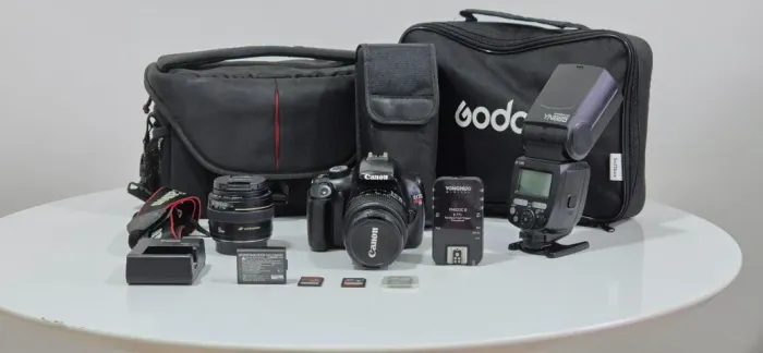 Kit Fotografia - Canon T3, Lente 18-55mm, Lente 50mm f1.4, Flash externo e Softbox