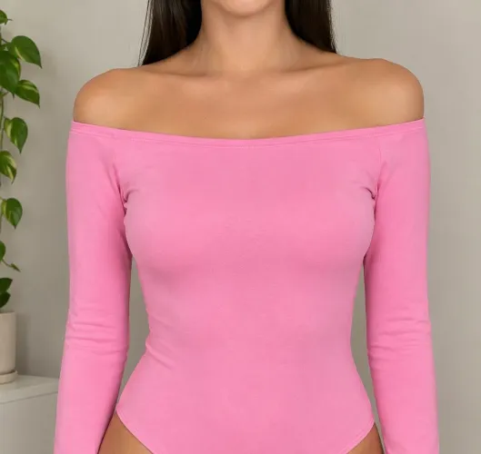 body feminino manga longa rosa p