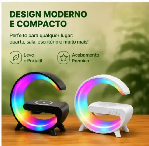 Luminária Led Rgb Caixa De Som Bluetooth Carregador Indução Novo