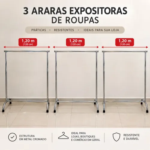 Araras expositoras de roupas - metálicas cromadas 