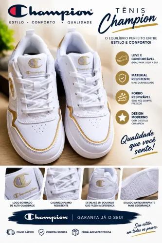 Tênis Champion Branco com Dourado - Tamanho 36