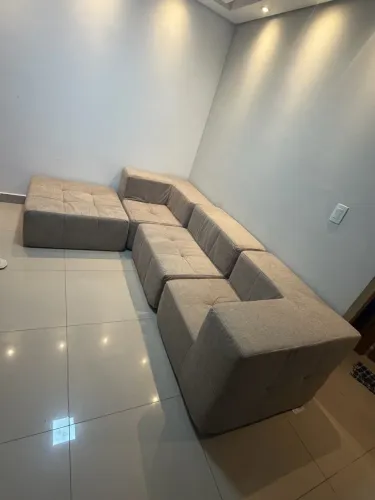 Sofá Modular 3 Lugares com Puff para Pés Kappesberg Boucle Bege