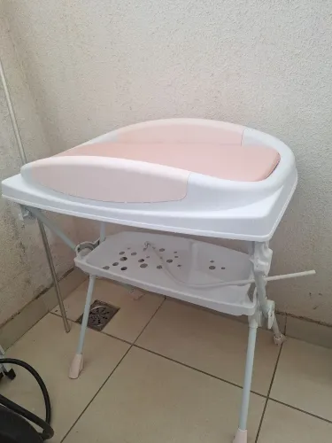 Banheira de Bebê com Trocador Galzerano Premium Branco e Rosa<br>