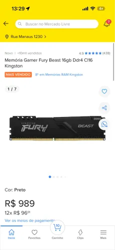 Memória Ram Kingston Fury 1x16gb Ddr4 3200mhz