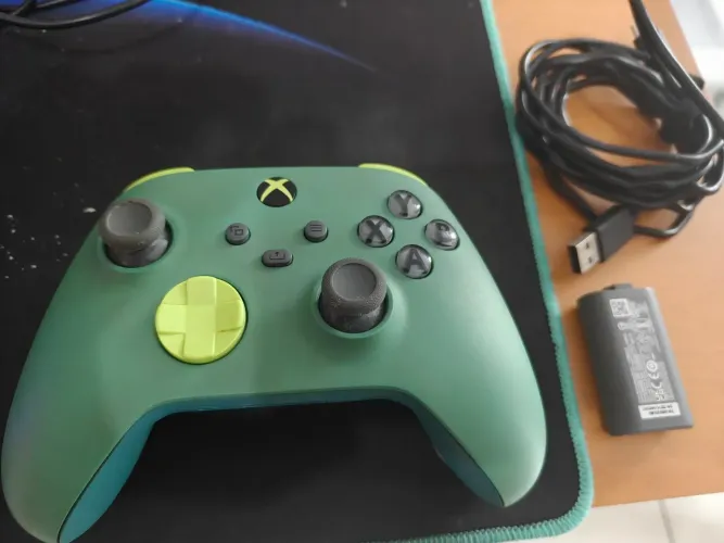 ?Controle de Xbox Original Verde com Cabo e Bateria