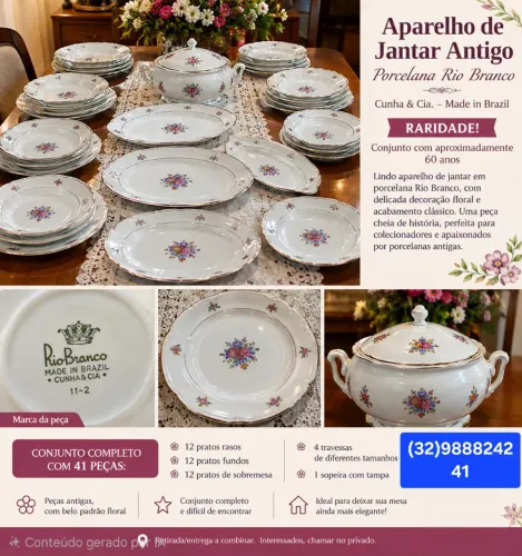 Aparelho de jantar antigo 41 Peças, aproximadamente 70 anos.