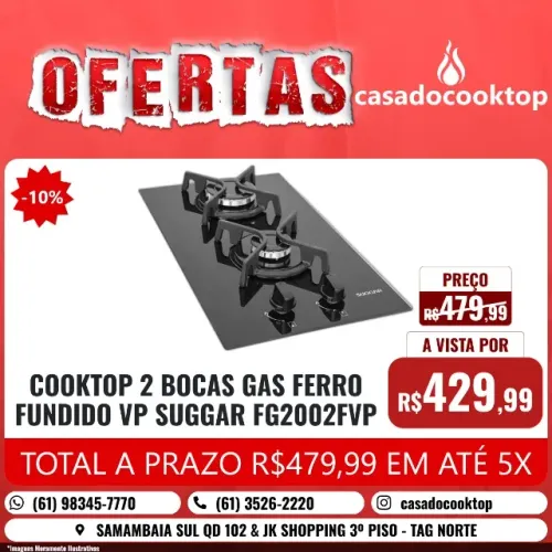 COOKTOP 2 BOCAS GAS FERRO FUNDIDO VP SUGGAR FG2002FVP