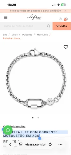 Pulseira Vivara Life Masculina em Aço (Original) - Fecho Mosquetão