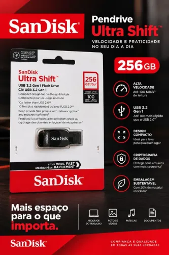 SanDisk Ultra Shift 256GB USB 3.2 Original Lacrado + NF e Garantia