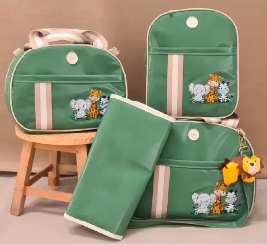 kit bolsa maternidade tema safari com mochila e trocador