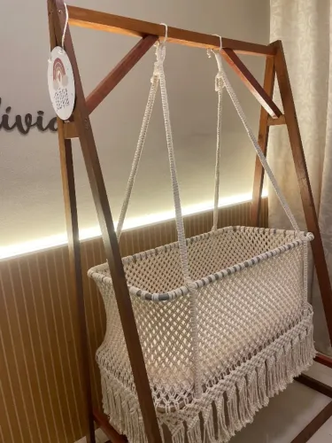 Berço de Macramê + Suporte de Madeira - Estilo Boho | Impermeabilizado