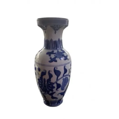 Vaso Chinês Em Porcelana Azul Ming E Qing Made In China.