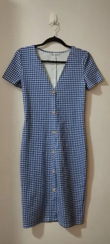 Vestido Xadrez Azul e Branco Zara