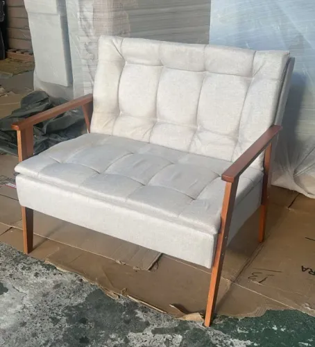 Poltrona Namoradeira Az 2 Lugares Largura 95cm Cor Bege Linho 167