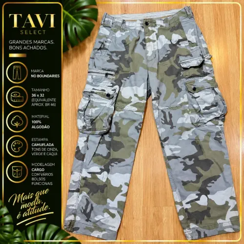 Calça Cargo No Boundaries Camuflada - Tam. 36x32 - aprox. 46 BR