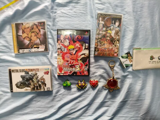 Lote jogos e itens PSP Ps2 Naruto Metal slug e Zelda do Japão 