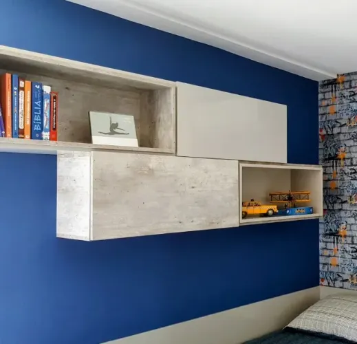 Nicho e mdf para quarto na cor cinza