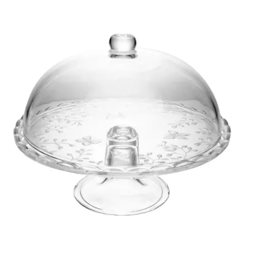 Prato Bolo Com Pe E Tampa New Butterfly 30cm X 25cm Cristal