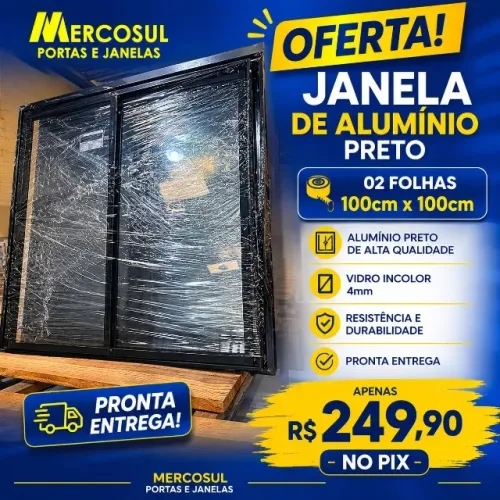 Janela de Alumínio Preto com Vidros - Oferta