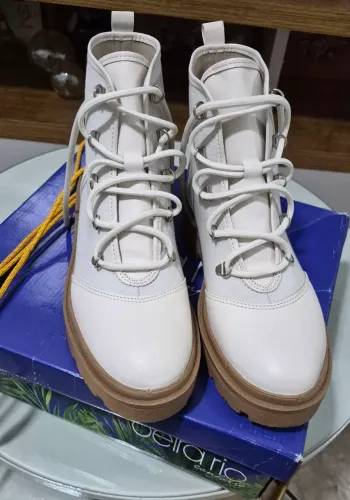 Bota Coturno Beira Rio Off-White Tratorada - Nova