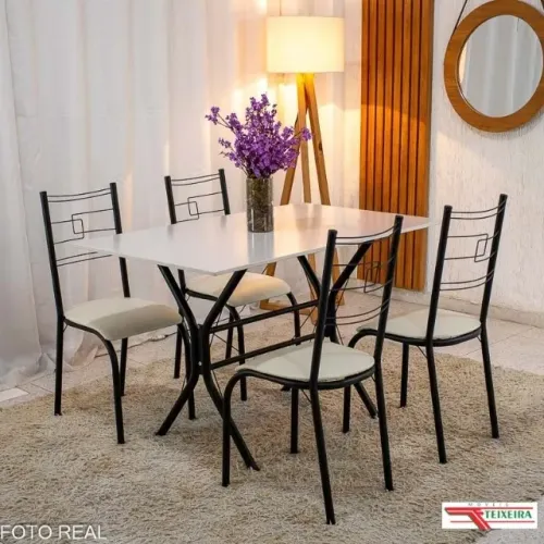 Mesa de Cozinha Paraty Preto Tampo Pedra Off 120x75 4 Cds Paraty Assento Creme Teixeira