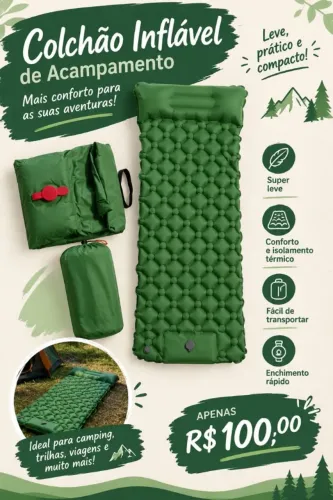 Colchão Inflável de Camping - Confortável, Compacto e Portátil