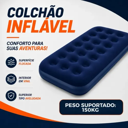 3 Colchão Camping Solteiro Inflável + Bomba de ar