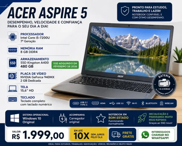 Acer Aspire 5 i5 + SSD 480GB + GeForce 940MX