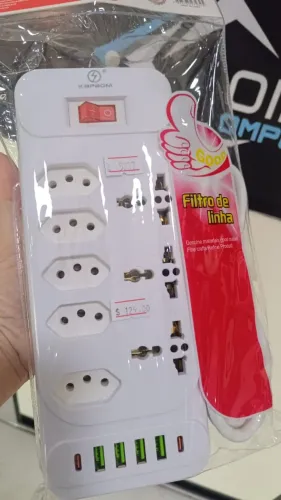Filtro De Linha 8 Tomadas 4 Usb 2 Tipo C Cabo 3m Bivolt - Universal - Loja COimbra Entrega