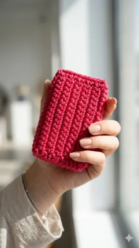 carteira vermelha de crochet handmade