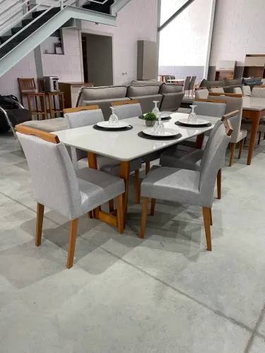 MESA 1,80m 6 CADEIRAS EM LINHO