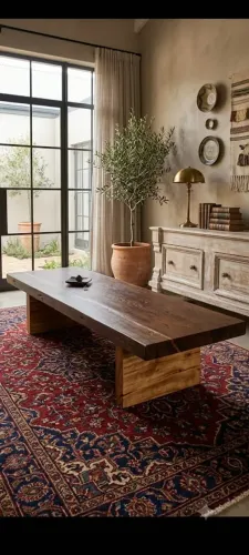 Mesa de centro robusta, pesada e cheia de personalidade, ideal para quem gosta de móveis r