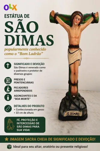 Enfeite | Decoração | Estátua Religiosa de São Dimas | O Bom Ladrão | Gesso