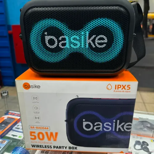 Caixa de som potente 50w basike completa Bluetooth Rádio Pendrive recarregável bivolt