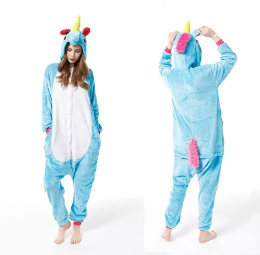 Pijama de unicórnio azul, tamanho adulto 