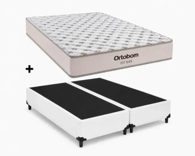 BASE QUEEN BIPARTIDO CORINO BRANCO + COLCHÃO FIT ESPUMA D45 ORTOBOM