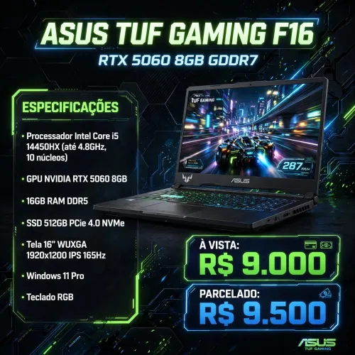 Asus TUF Gaming F-16 || RTX 5060 || i5 24450HX || 16gb RAM || 512gb SSD || Windows 11 Pro 