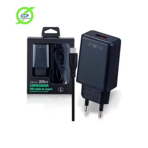 Carregador De Celular Turbo 20w QC 3.0 Com Cabo Tipo-C INOVA - CAR-2176D