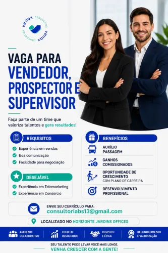 Vaga para Vendedor, Prospector e Supervisor 
