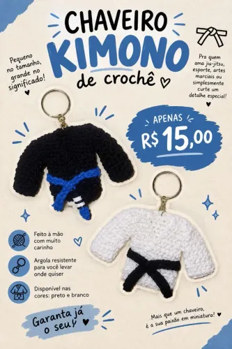 Chaveiro de crochê kimono jiu-jitsu/judô 