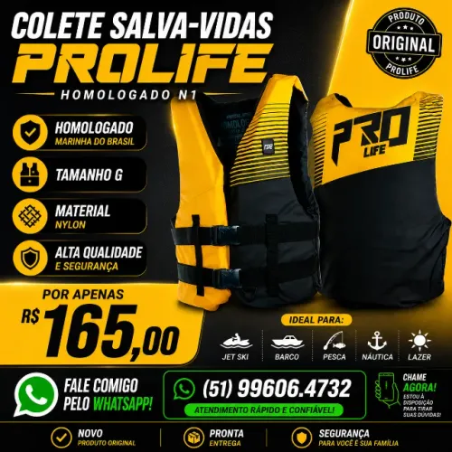 Colete Salva-vidas Prolife N1 Nylon Homologado - Amarelo Ouro - Tam. G