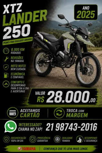 ? XTZ Lander 250 2025 Verde - Apenas 8 Mil Km, Revisões na Yamaha!