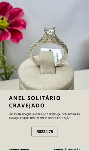 Anel Solitário Cravejado em Prata 925