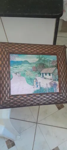 Quadro Decorativo Paisagem Rural / Campo - Moldura Rústica