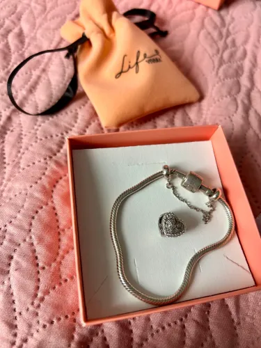 Pulseira de Prata Life Vivara + Pingente de Coração de Prata