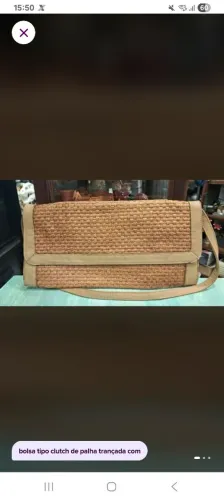bolsa de mão vintage tipo clutch de palha trançada 38x16